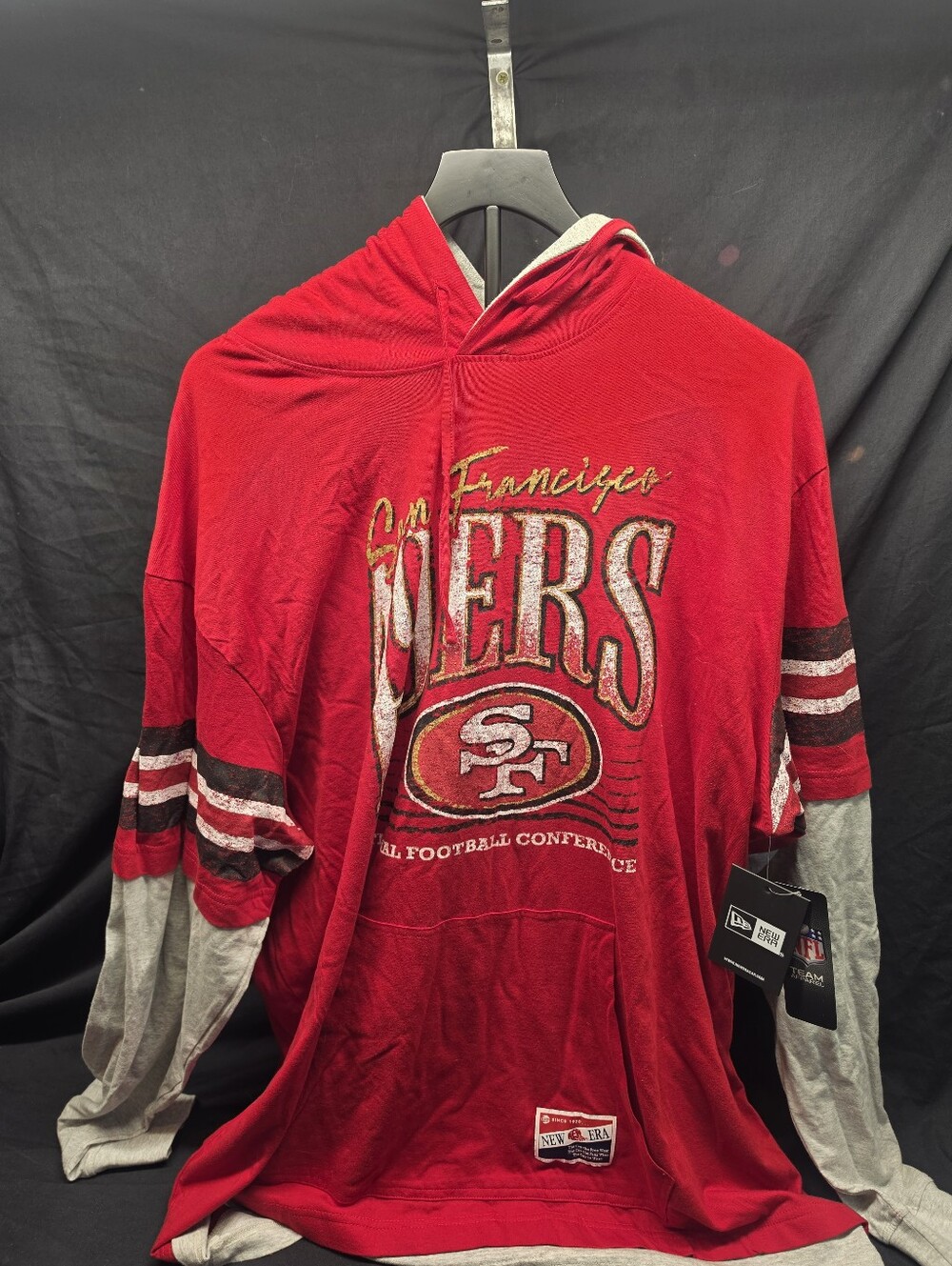 NWT New Era San Francisco 49ers Hoodie Men's 2XL Red Twofer Layered NFL